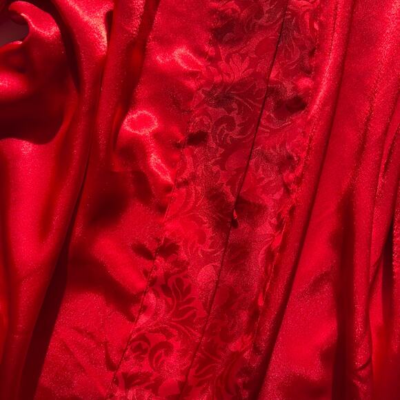 Vintage Red Satin Robe Lingerie Cacique Cardigan - Picture 5 of 11